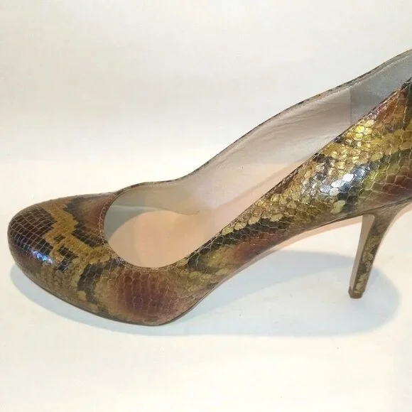 LONGCHAMP NEW Pumps Heels Hidden Platform Python ALL- Leather Womens 40/9 Italy - Picture 3 of 12